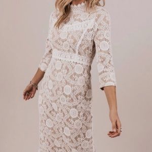 Tan & white lace dress